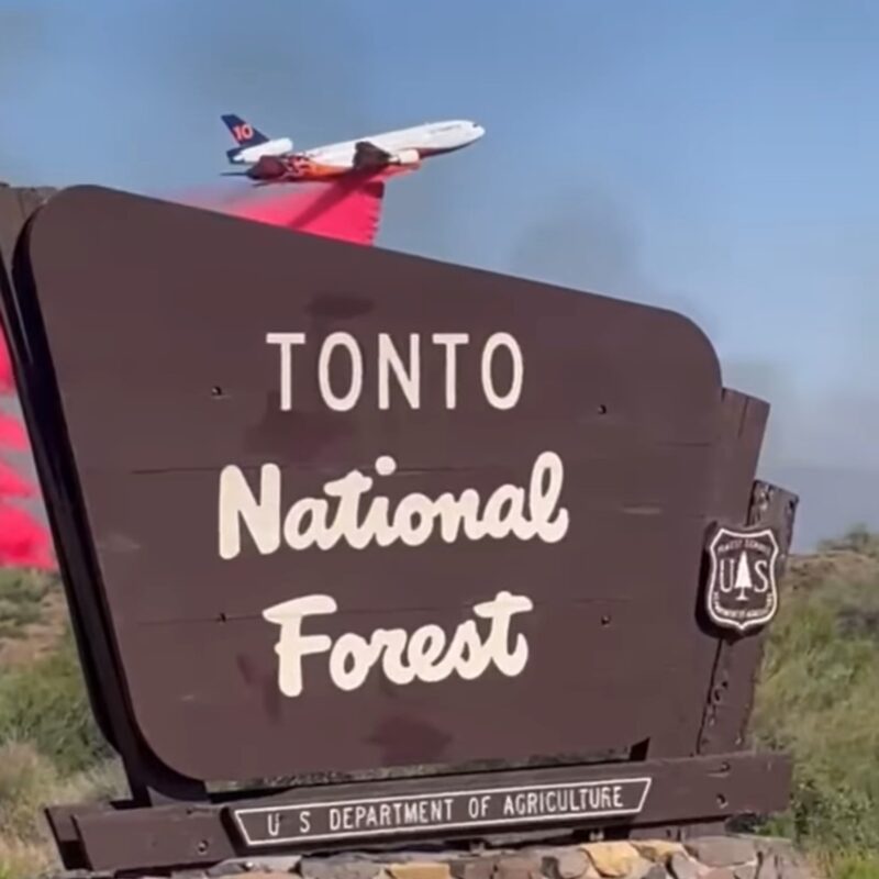 Wildcat Fire 2024 Taker Drop with Tonto National Forest Sign