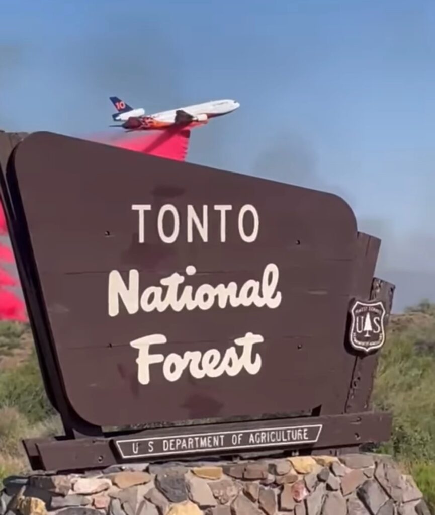 Wildcat Fire 2024 Taker Drop with Tonto National Forest Sign