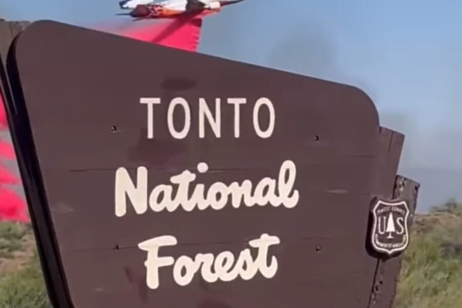 Wildcat Fire 2024 Taker Drop with Tonto National Forest Sign